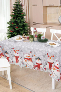 Скатерть из рогожки "Снеговики" (последний размер) 260х145