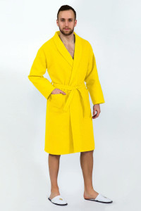 Халат унисекс запашной с воротником вафельное полотно (последний размер) желтый 56-60