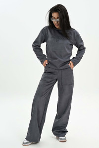 Свитшот женский №058620 эко-замша (р-ры: 42-52) серый