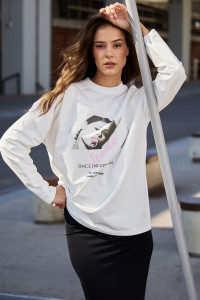 Лонгслив женский №058731 футер 2-х нитка (р-ры: 40-50) молочный