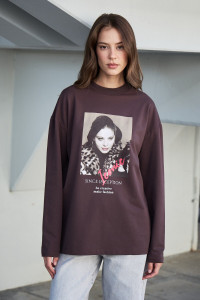 Лонгслив женский №058731 футер 2-х нитка (р-ры: 40-50) коричневый