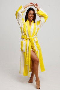 Халат женский махровый Urban Family (р-ры: 42-60) "Полоски желтые"