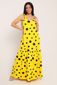 Сарафан женский №002 кулирка (р-ры: 48-68) желтый горох