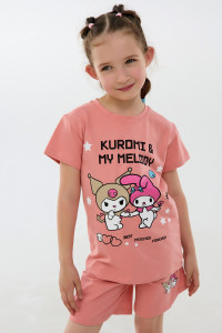 Костюм двойка детский №46687 "Kuromi2" кулирка с лайкрой (р-ры: 98-140) розовый