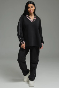 Костюм двойка женский "Акцент" футер 2-х нитка с лайкрой пенье (р-ры: 50-60) черный