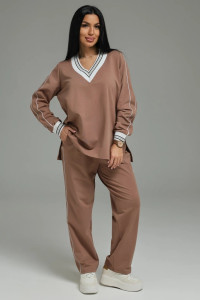 Костюм двойка женский "Акцент" футер 2-х нитка с лайкрой пенье (р-ры: 50-60) кофе