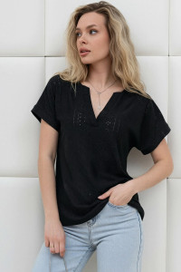 Блузка женская "Дис" фактурный трикотаж (р-ры: 44-54) черный