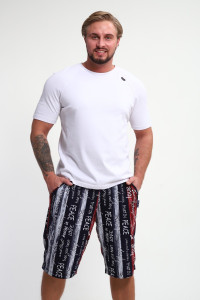 Шорты мужские ШМ-03 кулирка (р-ры: 46-56) синий-красный-белый полосы с буквами love