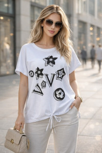 Футболка женская А1025 "Graphic Bloom" хлопок стрейч (р-ры: 46-56) белый