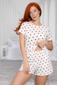 Пижама женская М-1032 трикотаж рубчик (р-ры: 42-52) земляничка