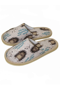 Тапки мужские С-6ММ-МР кулирка (последний размер) ежики бежевый 42-43