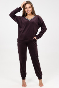 Костюм двойка женский М-970 велюр (последний размер) баклажан 52-54,56-58