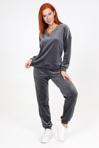 Костюм двойка женский М-970 велюр (последний размер) серый 44-46,52-54