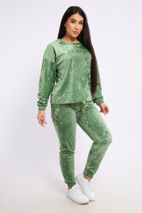 Костюм двойка женский "QUEEN BEE 2" велюр (последний размер) оливковый 52,56