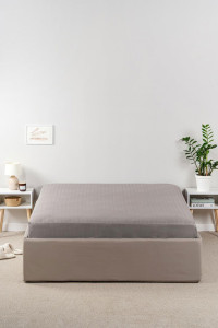 Простыня страйп-полиэстер на резинке "Винтажный хаки"