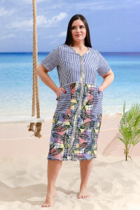 Халат женский №9231 кулирка (последний размер) пальмы синий 52,54