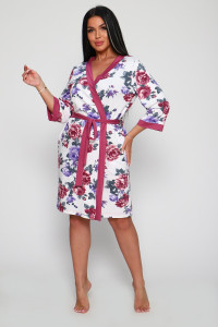 Халат женский №78525 футер с лайкрой 2-х нитка (последний размер) цветы 54,60
