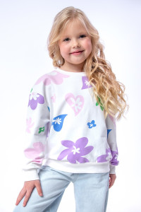 Свитшот детский "Цветочки" СД-013-056 футер 2-х нитка (последний размер) белый 146-72