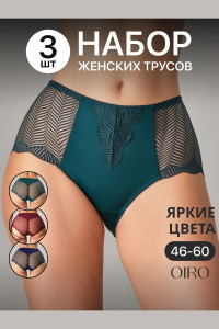 Трусы женские 0208 OIRO нейлон (последний размер) зеленый, синий, бордо - упаковка 3 шт. 48-50,50-52,58-60