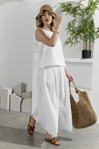 Костюм двойка женский с юбкой "Ангелина-3" фактурный трикотаж (р-ры: 44-54) белый