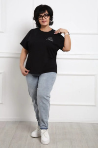 Футболка женская "Винтаж текст" хлопок с лайкрой (р-ры: 48-62) черный