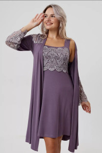 Пеньюар двойка женский "Мадонна" вискоза с кружевом (р-ры: 42-60) сирень