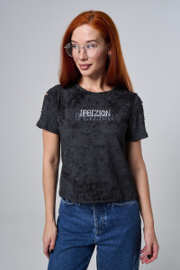 Футболка женская №7502 кулирка с лайкрой (р-ры: 42-52) черный винтаж-бра