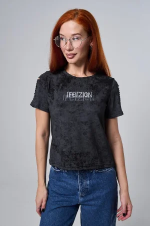 Футболка женская №7502 кулирка с лайкрой (р-ры: 42-52) черный винтаж-бра