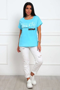 Футболка женская №29542 кулирка (р-ры: 46-56) бирюза