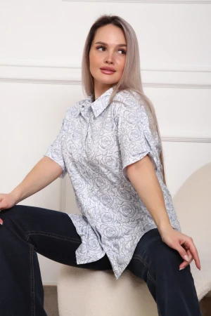 Рубашка женская №5005 кулирка (р-ры: 52-62) белый розы
