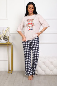 Пижама женская №5002 кулирка (р-ры: 44-56) черно-белый