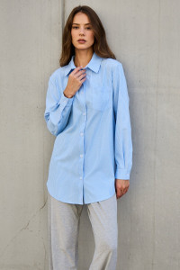 Рубашка женская №058834 полулён-поплин (р-ры: 42-56) голубой