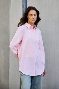 Рубашка женская №058834 полулён-поплин (р-ры: 42-56) розовый
