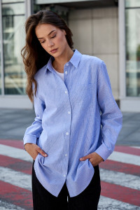Рубашка женская №058834 полулён-поплин (р-ры: 42-56) синий