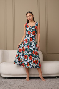 Сарафан женский 576 кулирка (последний размер) темно-синий-зеленый-ромашка 52-54