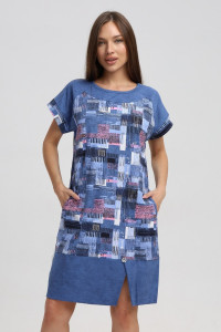 Туника женская 526 кулирка (последний размер) синий-розовый-кубик 60-62