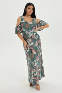 Платье женское "Новелла" кулирка (последний размер) листья зеленый 56-58