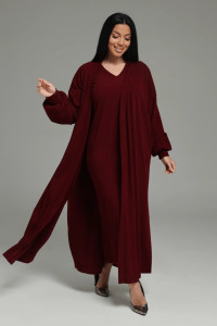 Костюм двойка женский "Леди" (платье и кардиган) кашемир лапша (последний размер) бордо 52-54