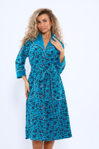 Халат женский 178 велюр (последний размер) бирюзовый-красный-белый 52,60