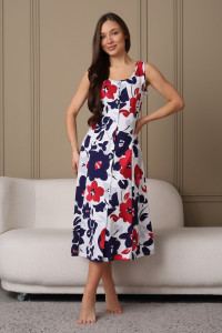 Сарафан женский 576 кулирка (последний размер) белый-бордовый-цветы 48-50,50-52