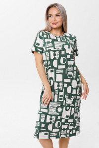 Платье женское П192 кулирка набивная (последний размер) темно-зеленый 52,56