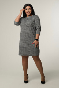 Платье женское П-176 жаккард принт (последний размер) серая клетка 52