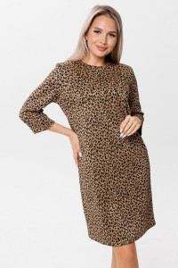 Платье женское П191 жаккард принт (последний размер) капучино леопард 48,52,54