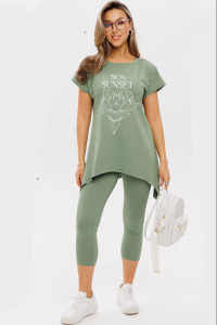 Костюм двойка женский К236 кулирка с лайкрой (последний размер) оливковый 54