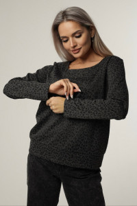 Джемпер женский Д12 жаккард принт (последний размер) графит леопард 50,56