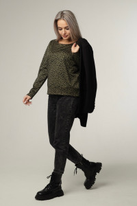 Джемпер женский Д12 жаккард принт (последний размер) хаки леопард 52,56