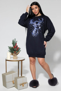 Туника женская 0101 "Олень" футер (последний размер) синий 52,56