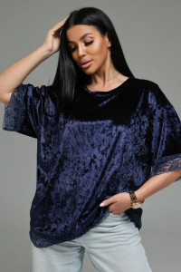 Футболка женская "Андреа" бархат (р-ры: 48-70) синий