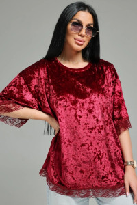 Футболка женская "Андреа" бархат (р-ры: 48-70) бордо