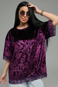 Футболка женская "Андреа" бархат (р-ры: 48-70) баклажан